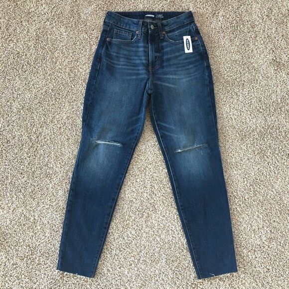 Old Navy Women’s O.G Straight High Waisted Ripped Dark Wash Cut Off Jeans Size 2 - Picture 5 of 12